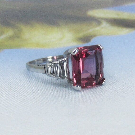 Vintage Ring, Pink Tourmaline and Baguette Diamon… - image 6