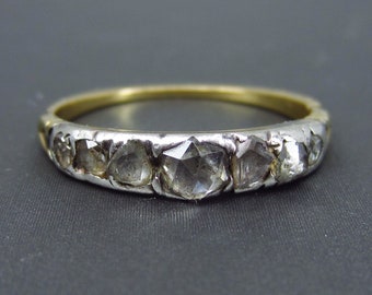 Georgian Rose Cut Diamond Half Hoop Ring Silver/18k c. 1830