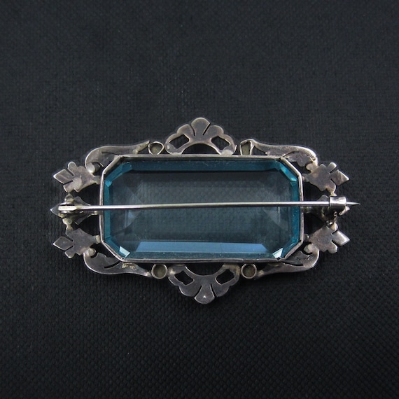 Antique Brooch, Art Deco Aquamarine Glass and Mar… - image 4