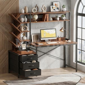 Computer Desk with Hutch, Tree Bookshelf, 3 Drawers, 52 Inch Workstation