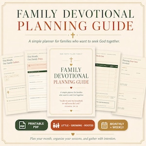 Family Devotional Planner Printable | Monthly Prayer Tracker & Bible Study Companion with Age Group Guides | Works with Any Devotional PDF
