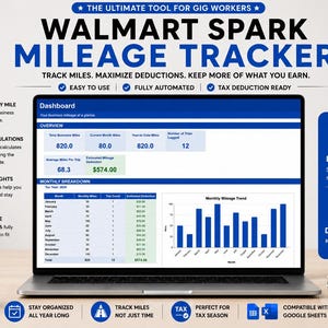 Walmart Spark körsträcka | Google Sheets körsträckalogg | Skattespårning för leveransförare | Kalkylblad för arbetskörsträcka | Skatteavdrag