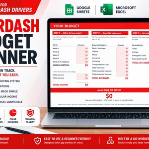 DoorDash budgetplanner | Budget voor Dashers in Google Sheets | Maandelijks budget voor bezorgers | Spreadsheet voor zzp'ers