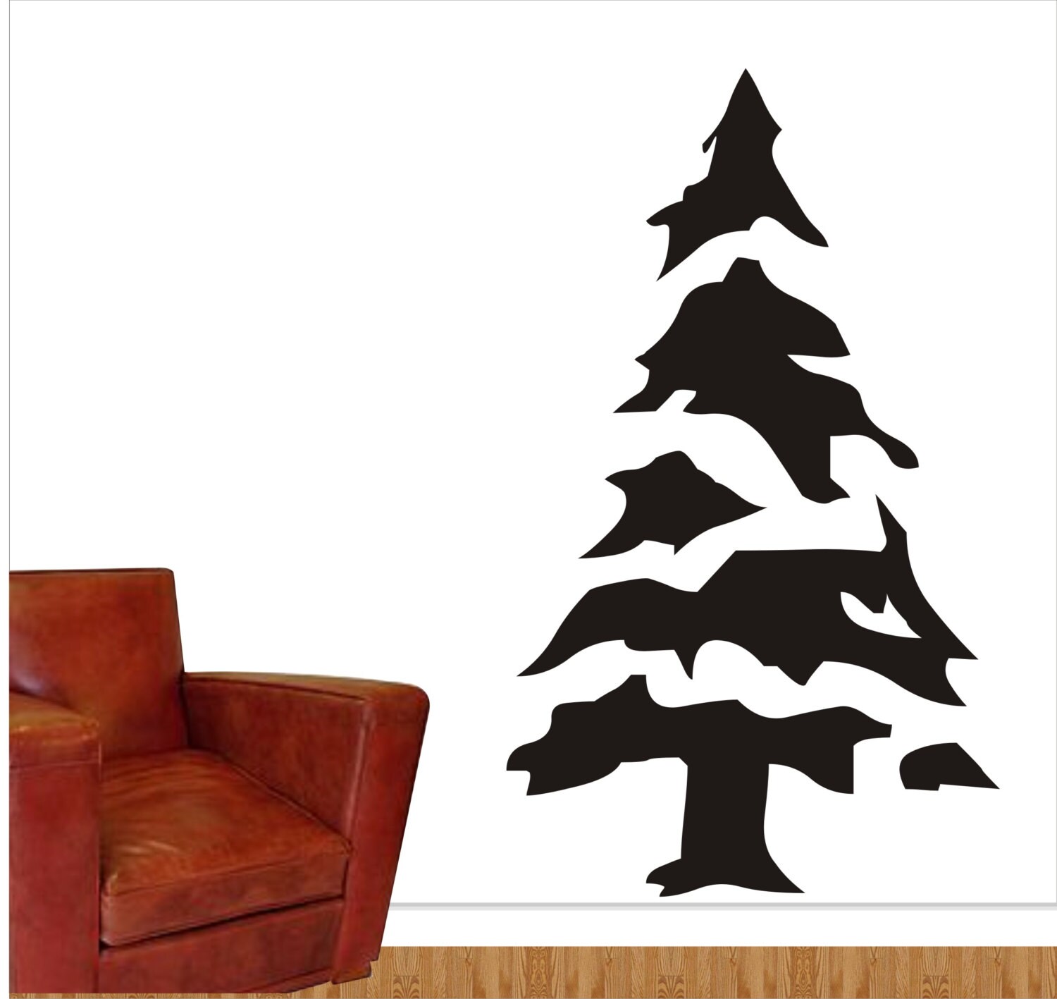 Pine Tree Wall Vinyl Decal Pine Tree With Snow Wall Vinyl Etsy