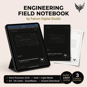 Engineering Field Notebook Bundle | A4 US Letter Tablet PDF | Dark Light Site Journal Set