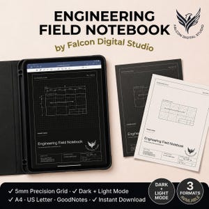 Engineering Field Notebook Digital PDF | Dark Tablet Site Journal | Inspection Measurement Log