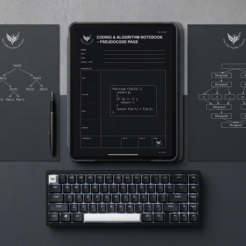 Coding Algorithm Notebook Bundle | A4 US Letter Tablet PDF | Dark Light CS Journal Set image 7