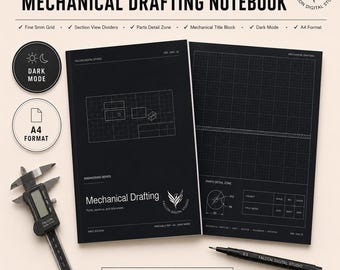 Mechanical Drafting Notebook PDF | A4 Dark Engineering Journal | Tolerance GDT Fastener Planner