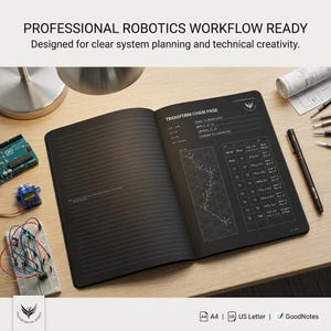 Robotics Engineering Notebook PDF | A4 Dark Robot Journal | Kinematics Control Log