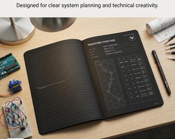 Robotics Engineering Notebook PDF | A4 Dark Robot Journal | Kinematics Control Log