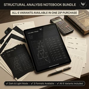 Structural Analysis Notebook Bundle | A4 US Letter Tablet PDF | Dark Light Engineering Journal Set