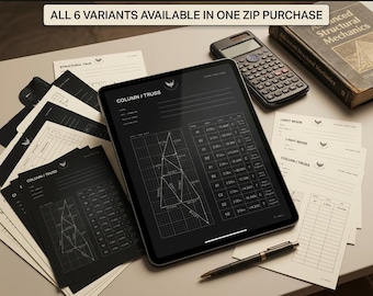 Structural Analysis Notebook Bundle | A4 US Letter Tablet PDF | Dark Light Engineering Journal Set