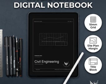 Civil Engineering Notebook Digital PDF | Dark Tablet Site Survey Journal | Grade Drainage Log