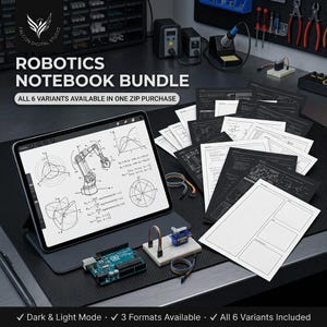 Robotics Engineering Notebook Bundle | A4 US Letter Tablet PDF | Dark Light Robot Journal Set