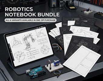 Robotics Engineering Notebook Bundle | A4 US Letter Tablet PDF | Dark Light Robot Journal Set