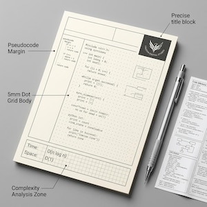 Coding Algorithm Notebook PDF | A4 Light CS Journal | Pseudocode Complexity Flowchart Planner