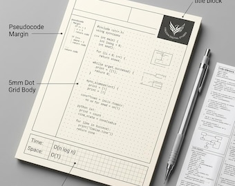 Coding Algorithm Notebook PDF | A4 Light CS Journal | Pseudocode Complexity Flowchart Planner