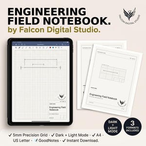 Engineering Field Notebook Digital PDF | Light Tablet Site Journal | Inspection Measurement Log