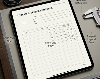 CNC Planning Notebook Digital PDF | Tablet Light Machinist Journal | Toolpath Setup Offset