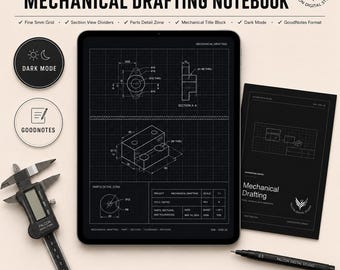 Mechanical Drafting Notebook Digital PDF | Dark Tablet Engineering Journal | Tolerance GDT Planner