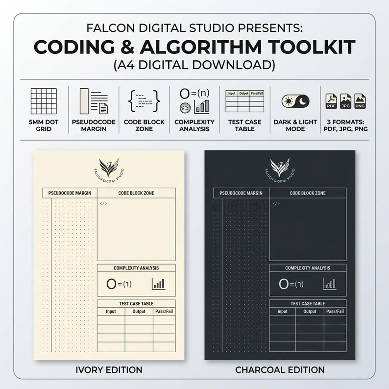 Coding Algorithm Notebook Bundle | A4 US Letter Tablet PDF | Dark Light CS Journal Set image 18