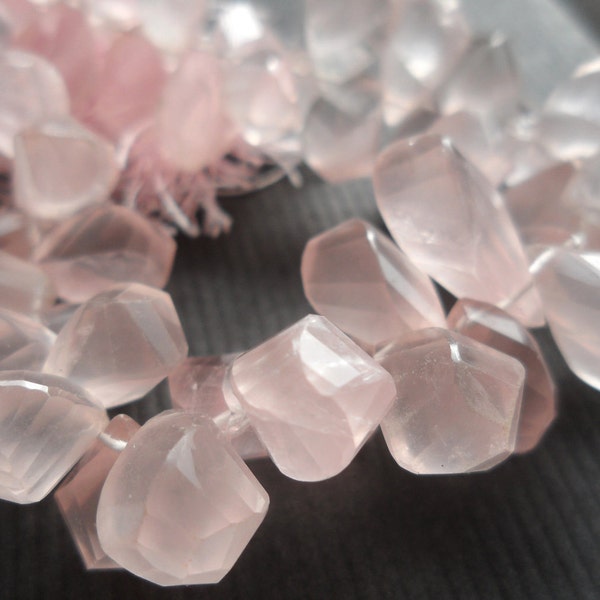 Rose Quartz Fancy Faceted Twist Briolettes AA Grade Semi Precious Gemstone Beads - FULL STRAND