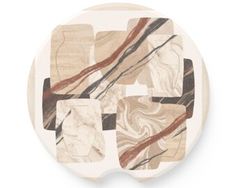 Stone Drench Car Coaster, Travertine Style Mineral Coaster, Warm Neutral Auto Decor