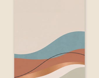 Copper Wave Abstract Print, Teal Rust Coastal Wall Art, Warm Modern Poster