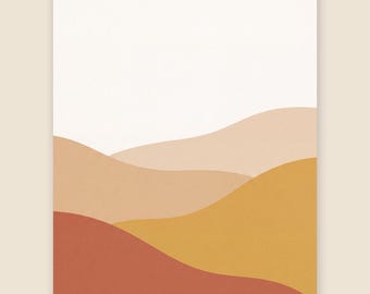 Warm Desert Dunes Print, Terracotta Ochre Abstract Landscape Poster, Minimalist Southwest Decor