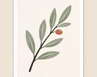 Olive Branch Watercolor Wall Art, Sage Green Botanical Kitchen Print, Mediterranean Decor