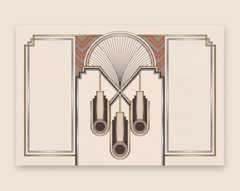 Warm Art Print, Neo Art Deco Geometric Statement Decor, Horizontal Poster