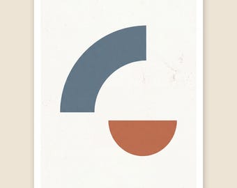 Abstract Arc Print, Blue Rust Half Circle Wall Art, Textured Minimalist Poster