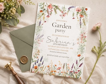 Gartenparty-Einladung | "Aquarell ""Wildblumen"" Geburtstagsvorlage (Digitaler Download)"