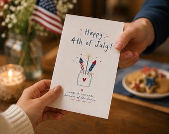Biglietto d'auguri pieghevole stampabile per il 4 luglio / Biglietto patriottico per il Giorno dell'Indipendenza / Download immediato in PDF / Terra dei Liberi