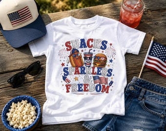 Kids Patriotic Snacks Sparklers Freedom Shirt, 4th of July BBQ Toddler Tee