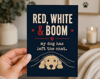 Stampa digitale "Red White Boom Dog" / Divertente decorazione murale patriottica per animali domestici (download digitale)