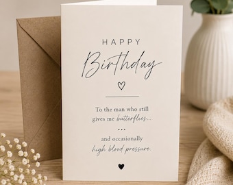 Biglietto d'auguri divertente per il marito stampabile / Biglietto con farfalle e pressione alta / Biglietto d'auguri minimalista per il marito in PDF