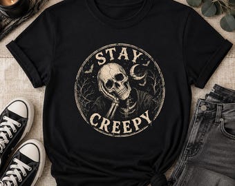 Maglietta Bella Canvas Stay Creepy Skull / Maglietta gotica vintage per Halloween