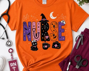 Comfort Colors® NURSE Halloween witch hat letters T-Shirt | spooky nurse design
