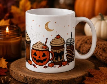 Pumpkin Spice Latte Mug | Halloween Coffee Mug, Jack-o'-Lantern Drinkware