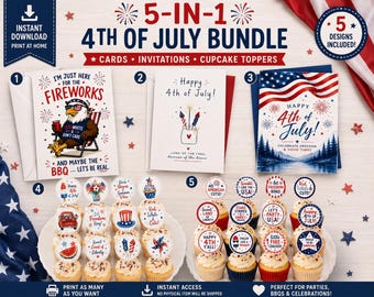 4th of July Bundle | Patriotic Cards, Cupcake Toppers (Digital Download)