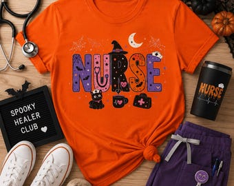 Maglietta Bella Canvas Nurse Halloween Witch / Icone mediche spettrali, maglietta in cotone Airlume