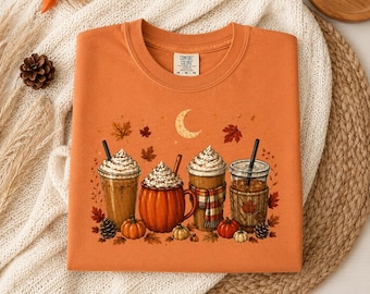 Maglietta Comfort Colors® Pumpkin Spice Drinks / Latte autunnale con foglie autunnali