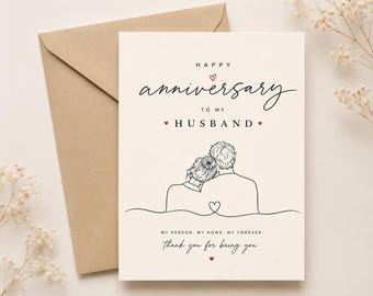 Anniversary Card for Husband, Minimalist Couple Silhouette, Romantic (Digital Download)