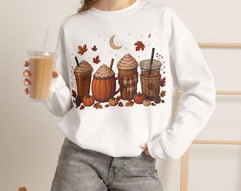 Gildan Pumpkin Spice Drinks Sweatshirt | Fall Coffee Pumpkin Latte Crewneck
