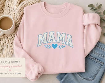 Mama Embroidered Crewneck Sweatshirt | Floral Heart Graphic Everyday Essential
