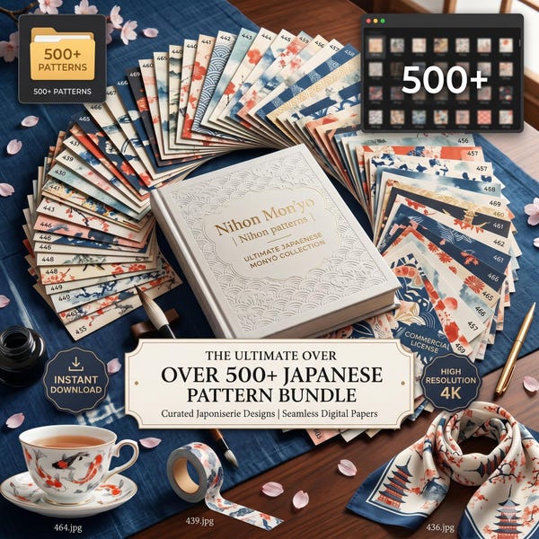 The Ultimate 500+ Japanese Seamless Pattern Bundle | Curated Japonaiserie Digital Paper Pack | Traditional Wagara, Sakura, Ocean Waves