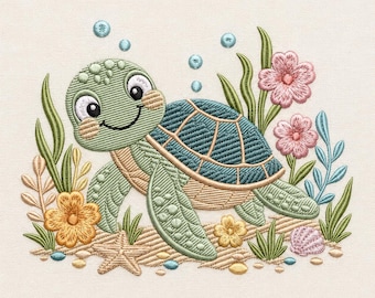 Sea Turtle Embroidery Design, Ocean Animal Machine File (Digital Download)