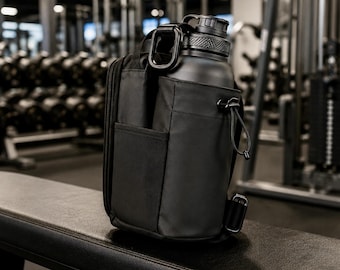 Bolsa magnética para gimnasio con soporte para botella de agua, teléfono y artículos esenciales para el entrenamiento. Organizador con fijación segura.