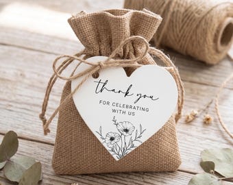 Floral Heart Favor Tags 50 PCS, Wedding Bridal Shower Thank You Labels